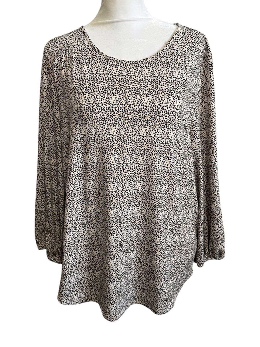 Adrianna Papell Black and Cream Printed Long Sleeve Scoop Neck top size L